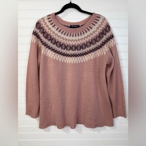 Roaman’s women’s pink fair isle print long sleeve sweater. Size 14/16 Medium